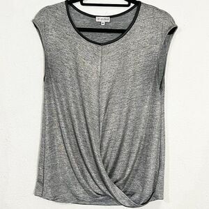 GUESS Gray Metallic‎ Surplice Crossover Drape Blouse